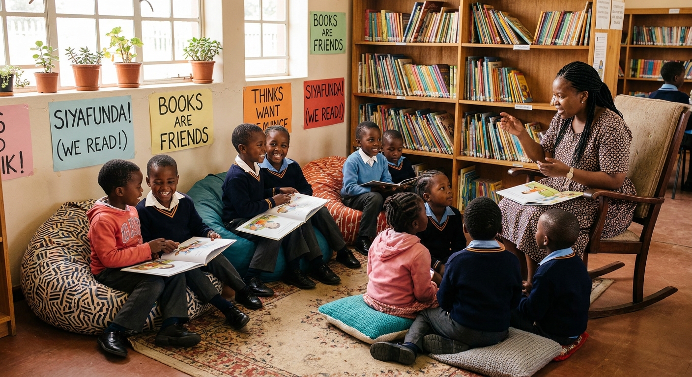 Students Enjoying Reading in Library